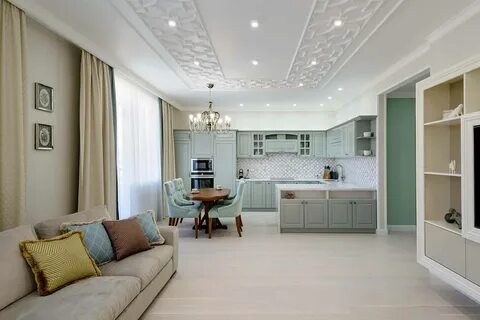 Дизайн белой угловой кухни-гостиной 30 кв.м в частном доме (5 фото)