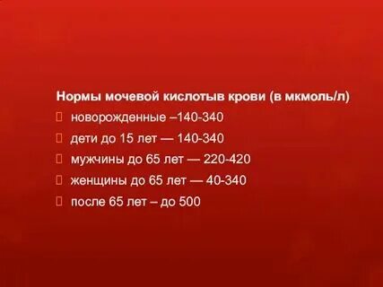Норма мочевой кислоты по возрасту таблица Анализы на ревматоидный артрит
