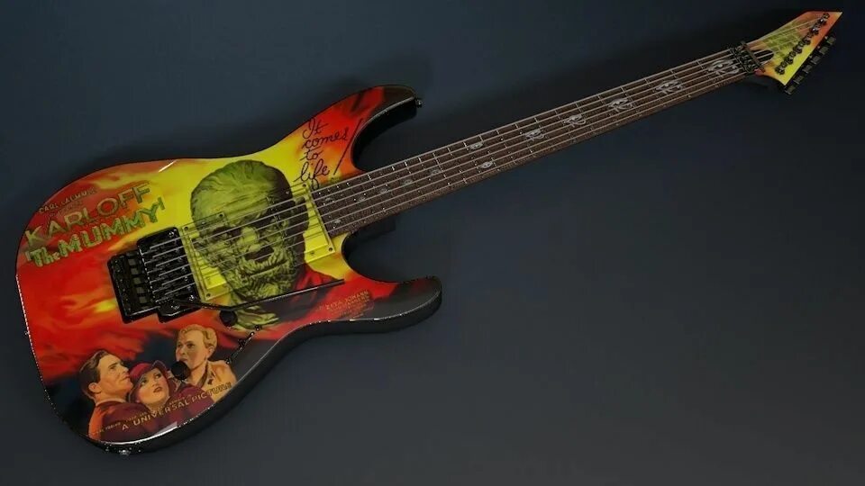 Kirk hammett 1988. Гитара кирка хэммета kh 2. Esp kh-2 m-ii "boris karloff mummy" гитара. Kirk hammett гитары. Кирк хэммет гитара.