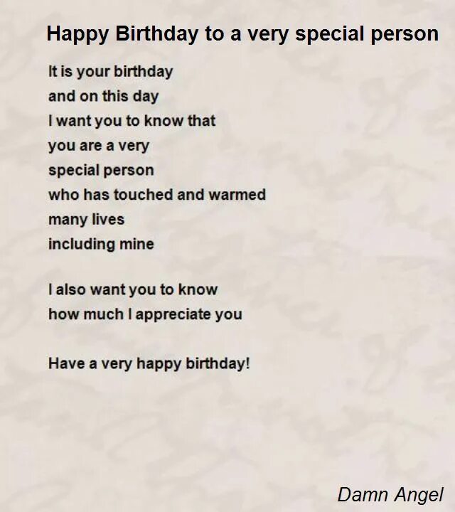 Be very special. Happy Birthday to a very Special person. Happy Birthday to a Special person. Happy Birthday poem. Be Happy poem for Birthday.