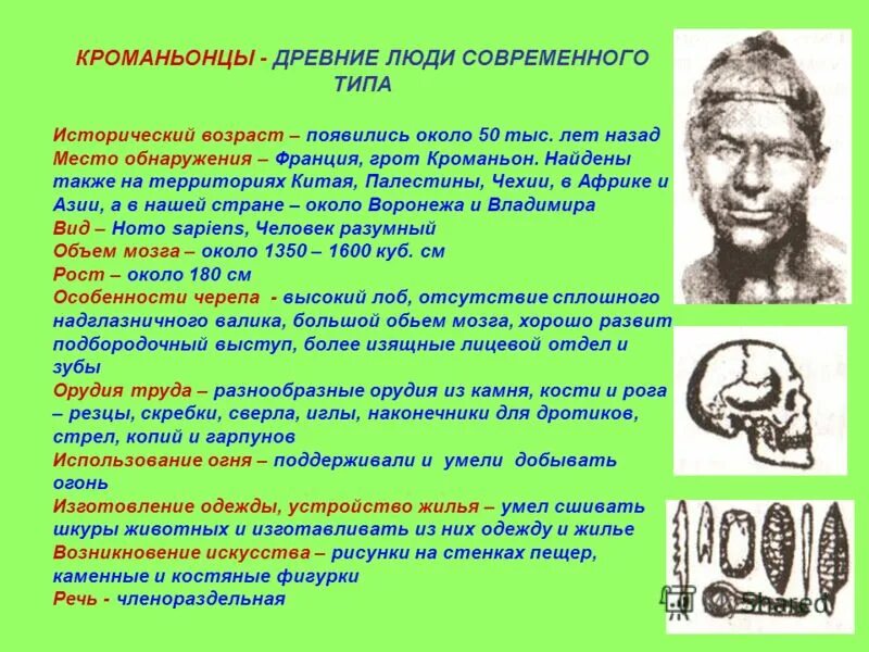 Древний народ 5 букв. Кроманьонец характеристика. Кроманьонец характеристика таблица. Исторический Возраст кроманьонцев. Современные люди исторический Возраст.