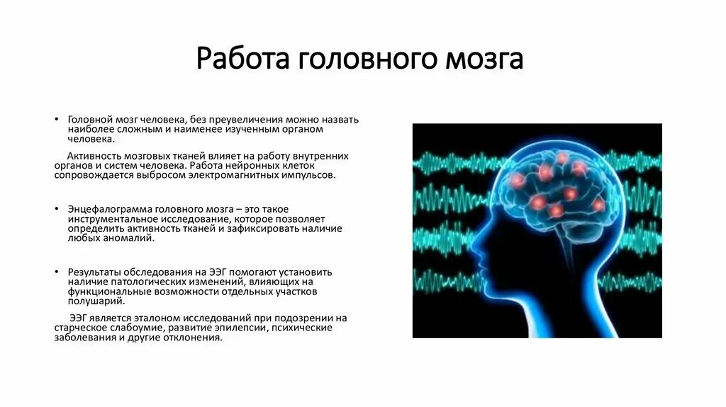 Работа головного мозга. Функционирование мозга. Изучение мозга.