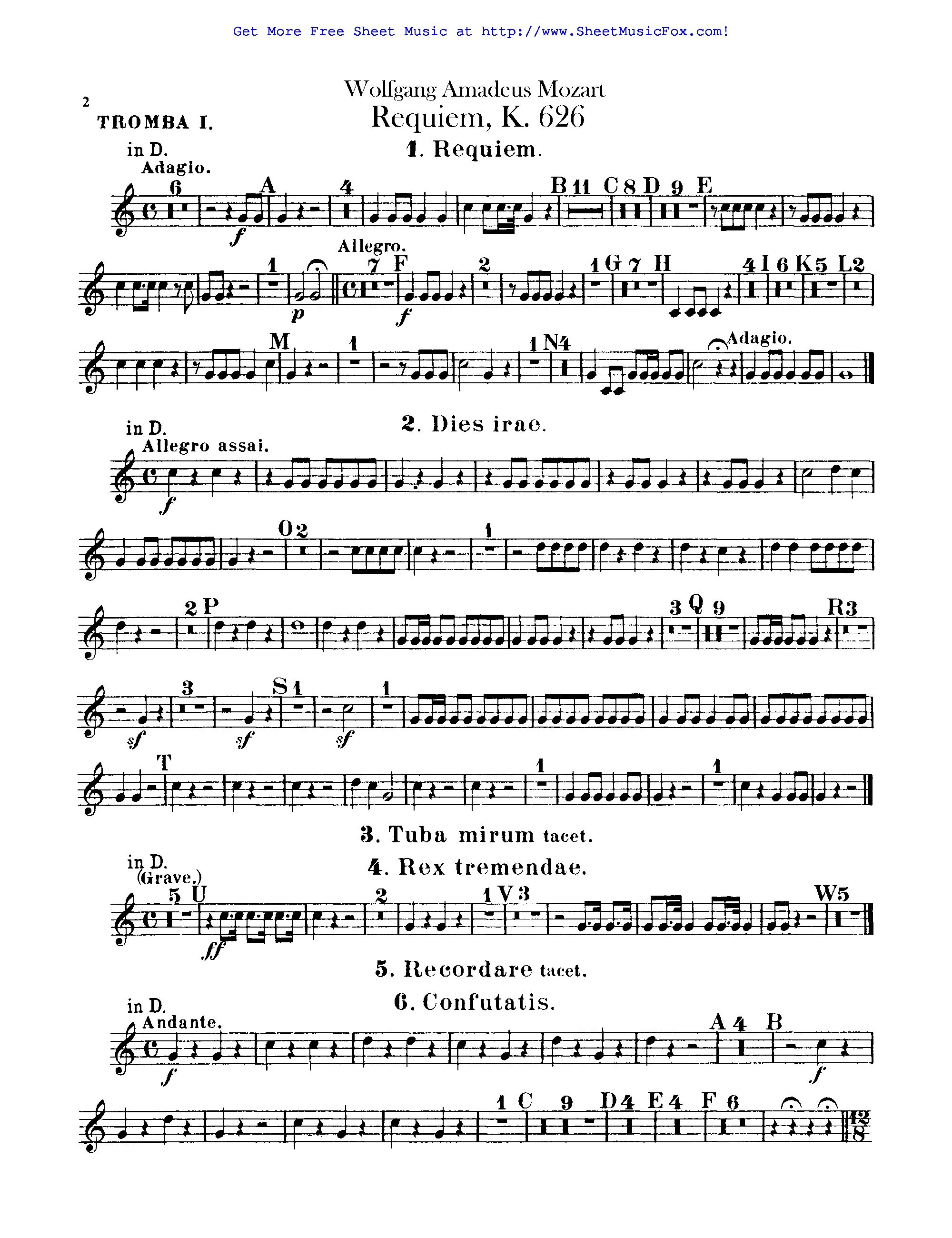 Названия частей реквиема моцарта. Реквием Ре минор Моцарт. Партия трубы.