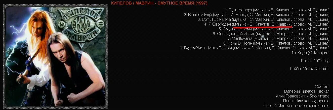 Кипелов 1997. Кипелов и Маврин. 1997 - Кипелов & Маврин - Смутное время.