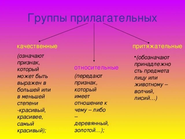 Прилагательные три группы