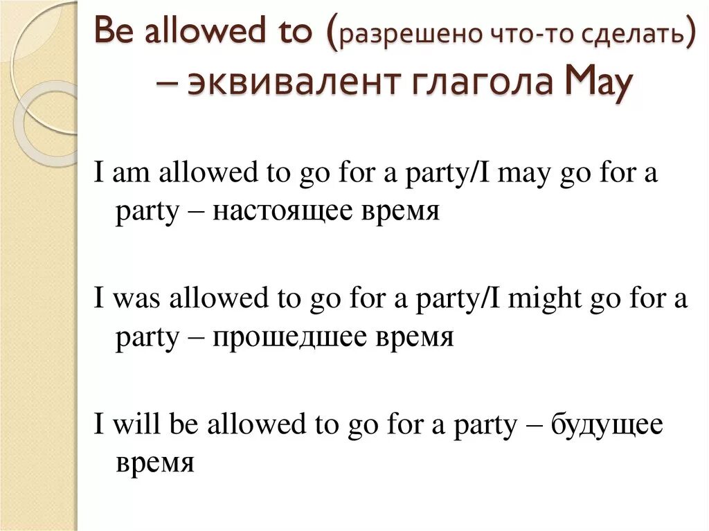 Were allowed правило. Эквивалент модального глагола May. Эквивалент глагола must. Be allowed to модальный глагол. Эквивалент глагола might.