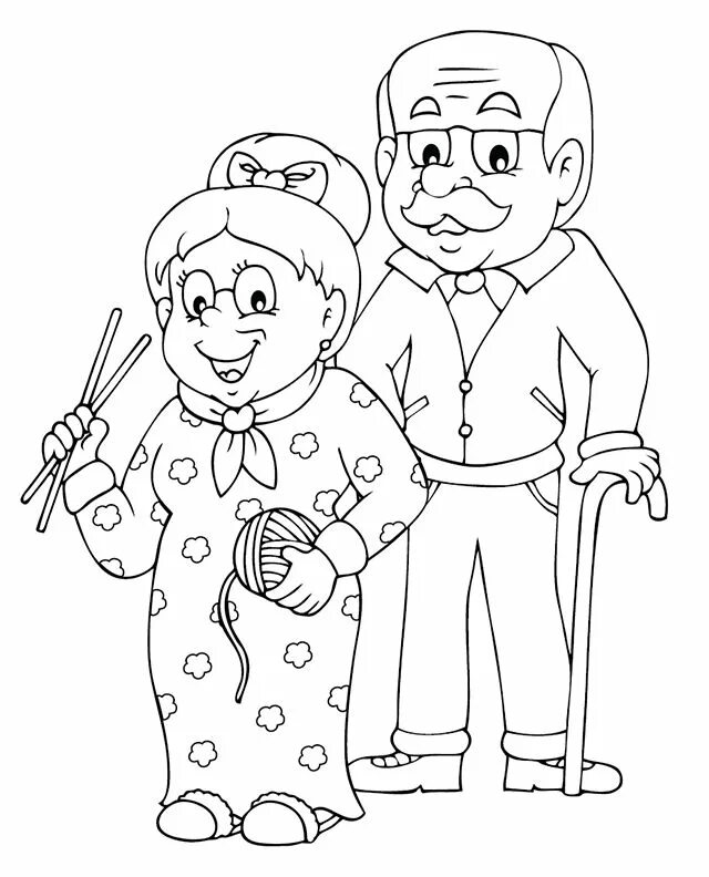 Бабушка раскраска для детей распечатать Granny knitting vector image on VectorStock Cute coloring pages, Family coloring