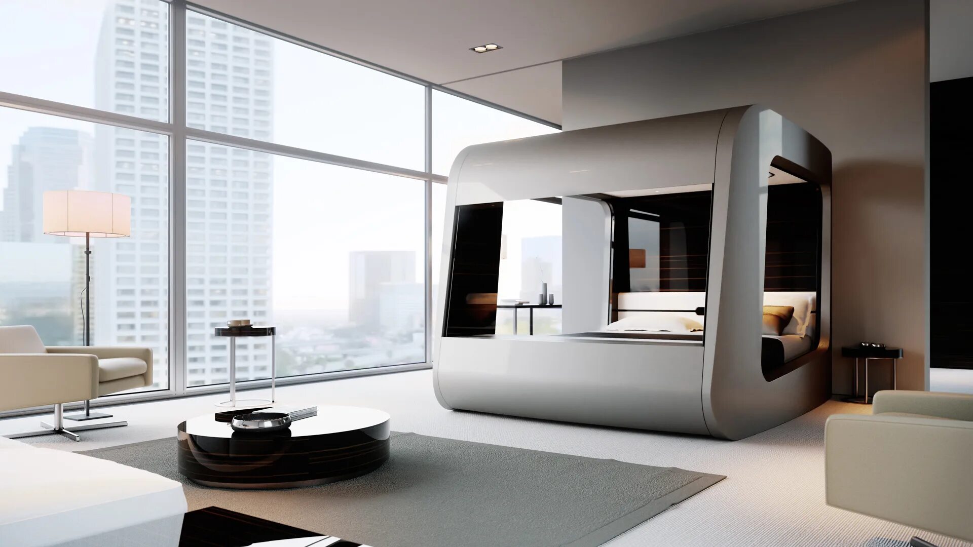 Хай тек материал. Hican smart bed. футуристический интерьер. кровать в стиле будущего. хай тек интерьер.