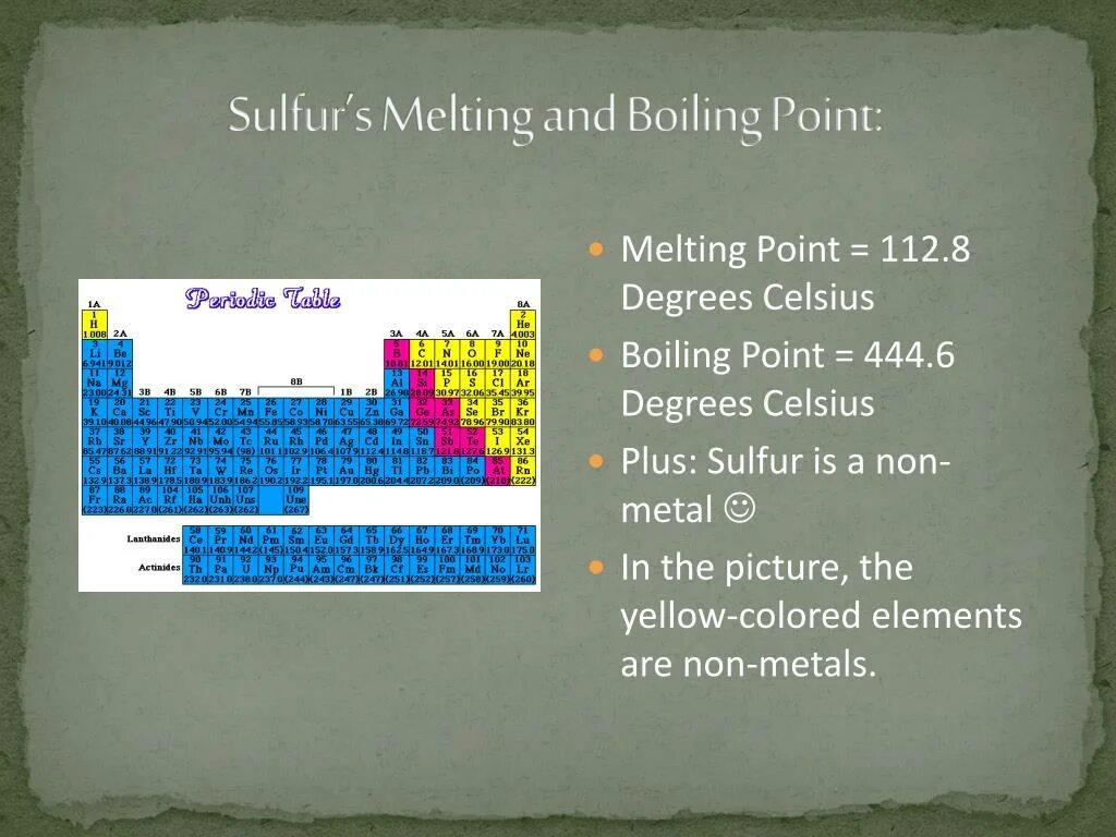 Melting point. Sulphur point. melting non-metals.