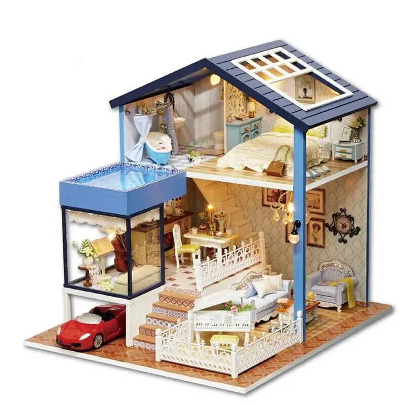Кукольные дома отзывы. Румбокс DIY House с бассейном. Румбокс "коттедж Сиэтл". Dollhouse Miniature кукольный домик румбокс. Румбокс загородный дом Mini House.