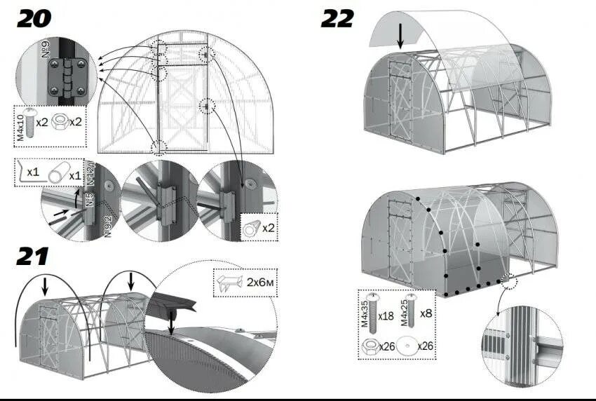 Пошаговая сборка теплицы из поликарбоната 3х6