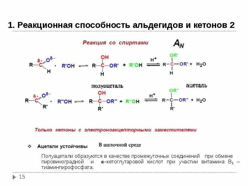 Взаимодействие кетонов с водой. 1. Альдегиды и кетоны, реакционная способность. Альдегиды и кетоны реакционная способность. Окисление кетонов до кетона и карбоновой кислоты. Реакция взаимодействия альдегидов со спиртами.