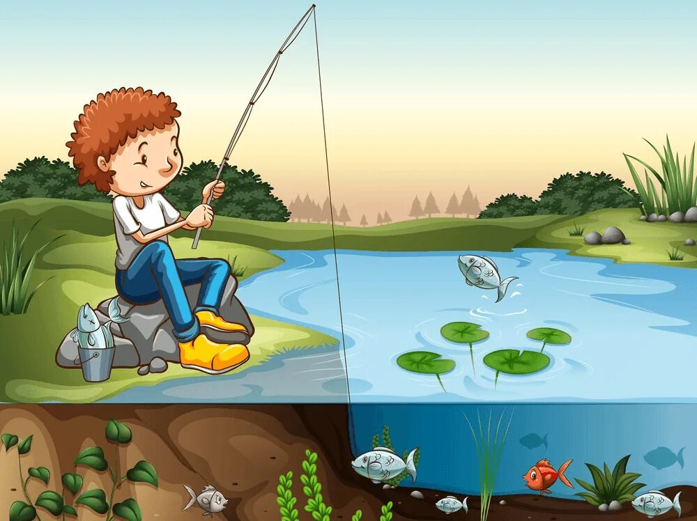 Часто ловлю на. Мальчик ловит рыбу. Дети на рыбалке. Рыбалка картинки для детей. Мальчик с удочкой для детей.