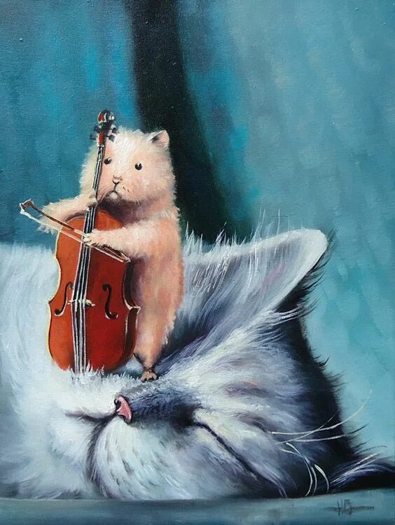 Кот и скрипка. Кот скрипач. Мышь со скрипкой. Мыши в живописи. Violin hamster