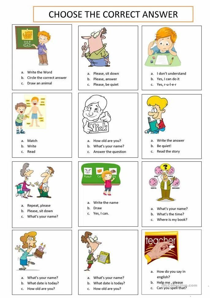 Classroom language exercises. Classroom language Worksheets. Classroom language Worksheets for Kids. Classroom language for Kids. Answers please choose 1