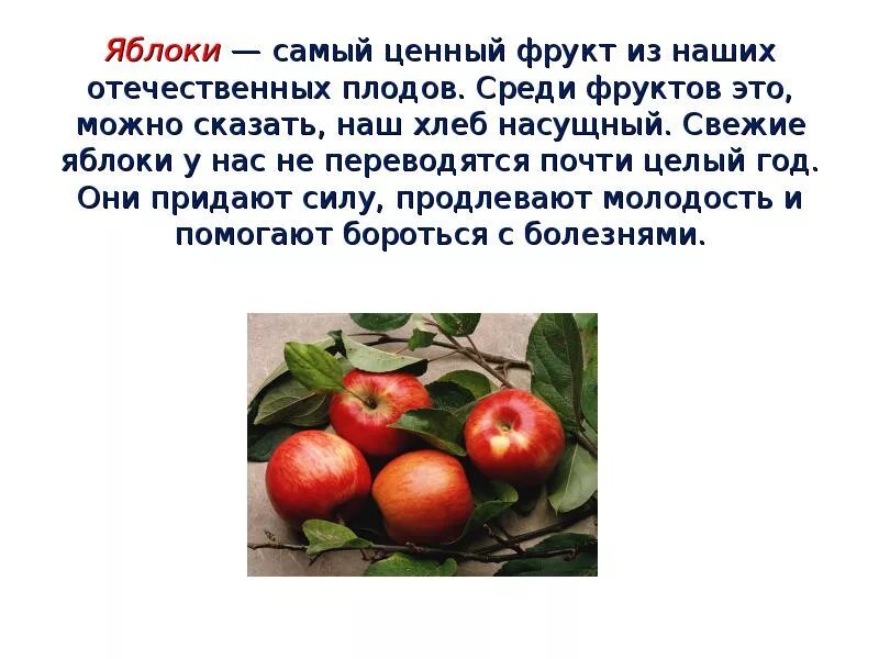 Текст про яблоко. Сообщение о яблоке. Презентация на тему яблоко. Доклад о яблоке. Доклад на тему яблоко.