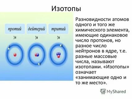 Изотопы различаются числом электронов числом протонов
