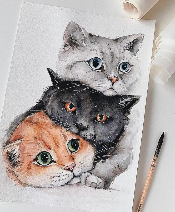 Коты маркерами. Художник оля ведутова. olya_vedutova акварель. кошка маркерами.