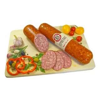 Копченая колбаса с овощами