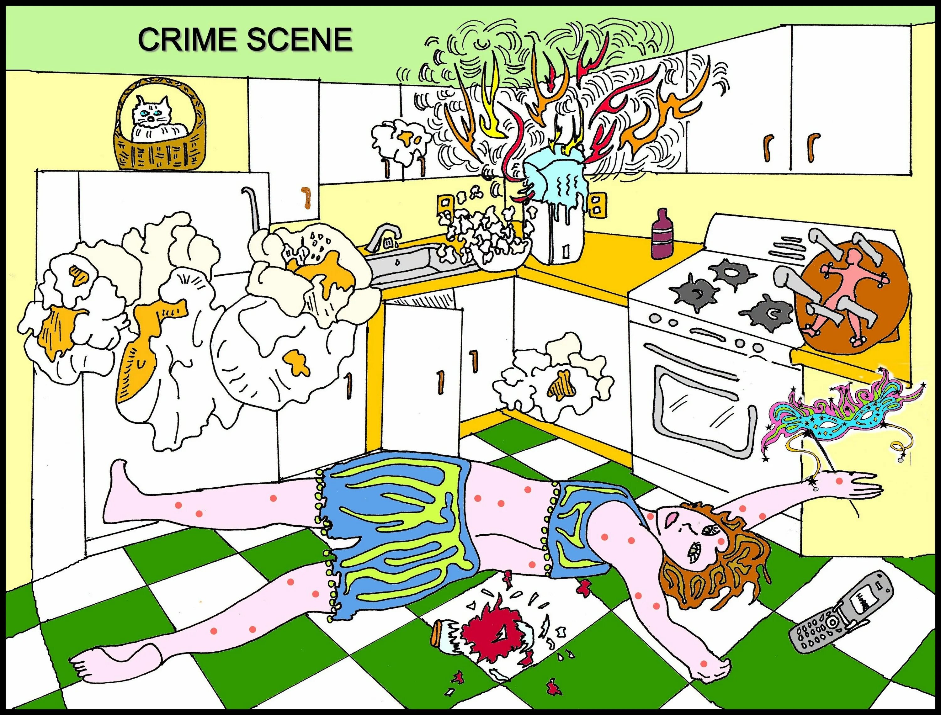 Crime story in pictures. Crime Scene picture for describing. Describing scenes