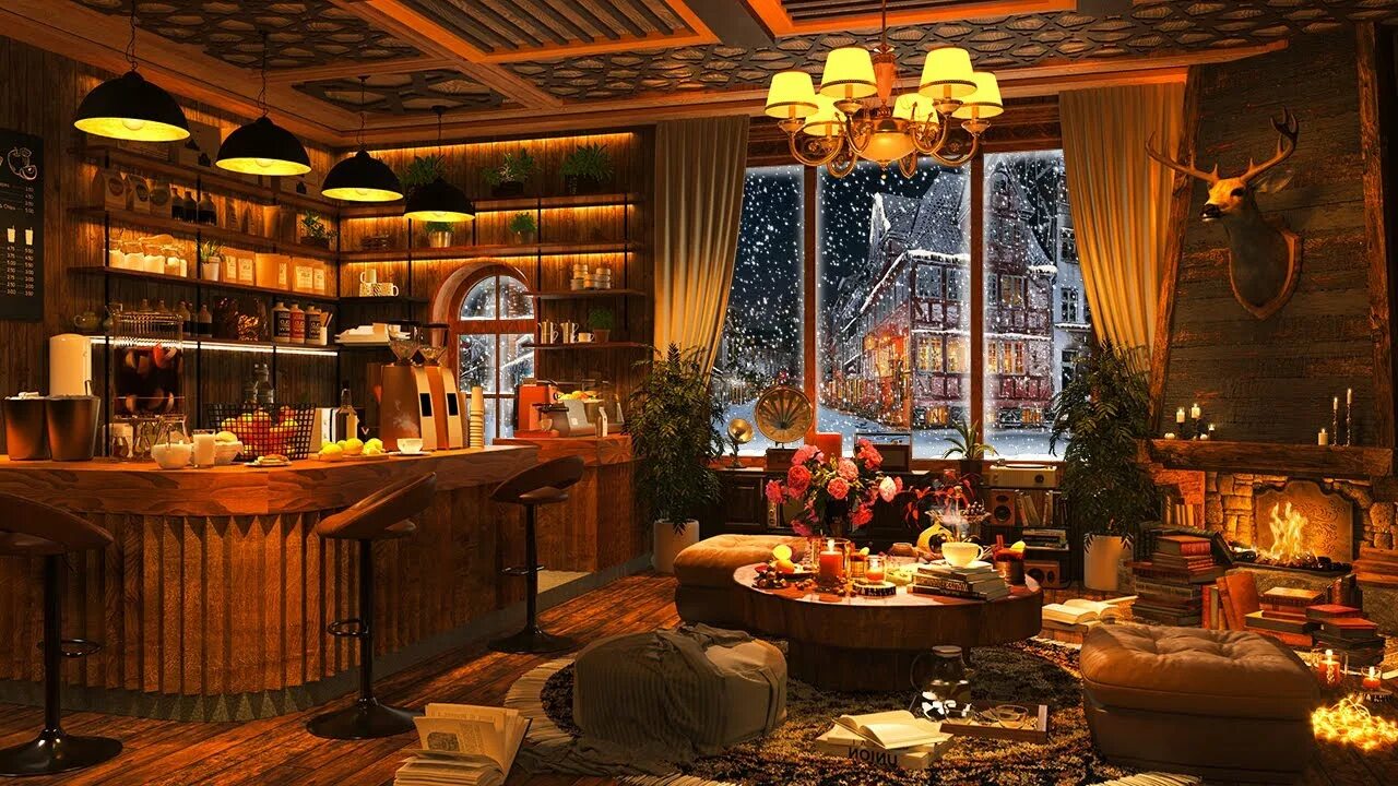 Cozy music. Кафе атмосфера. Кофе бар. Jazz shop. Rain night & relaxing music рождество.