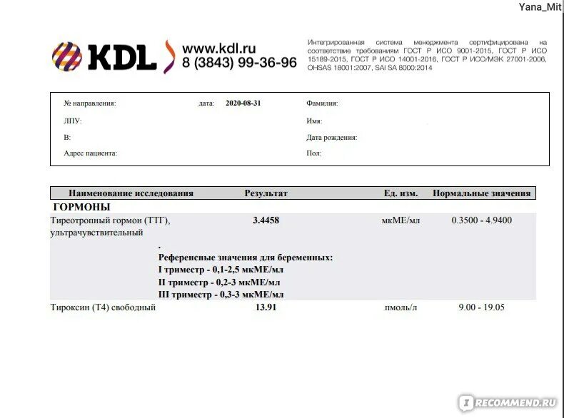 Щитовидная кдл. KDL ТТГ. Merck KGAA Invoice.