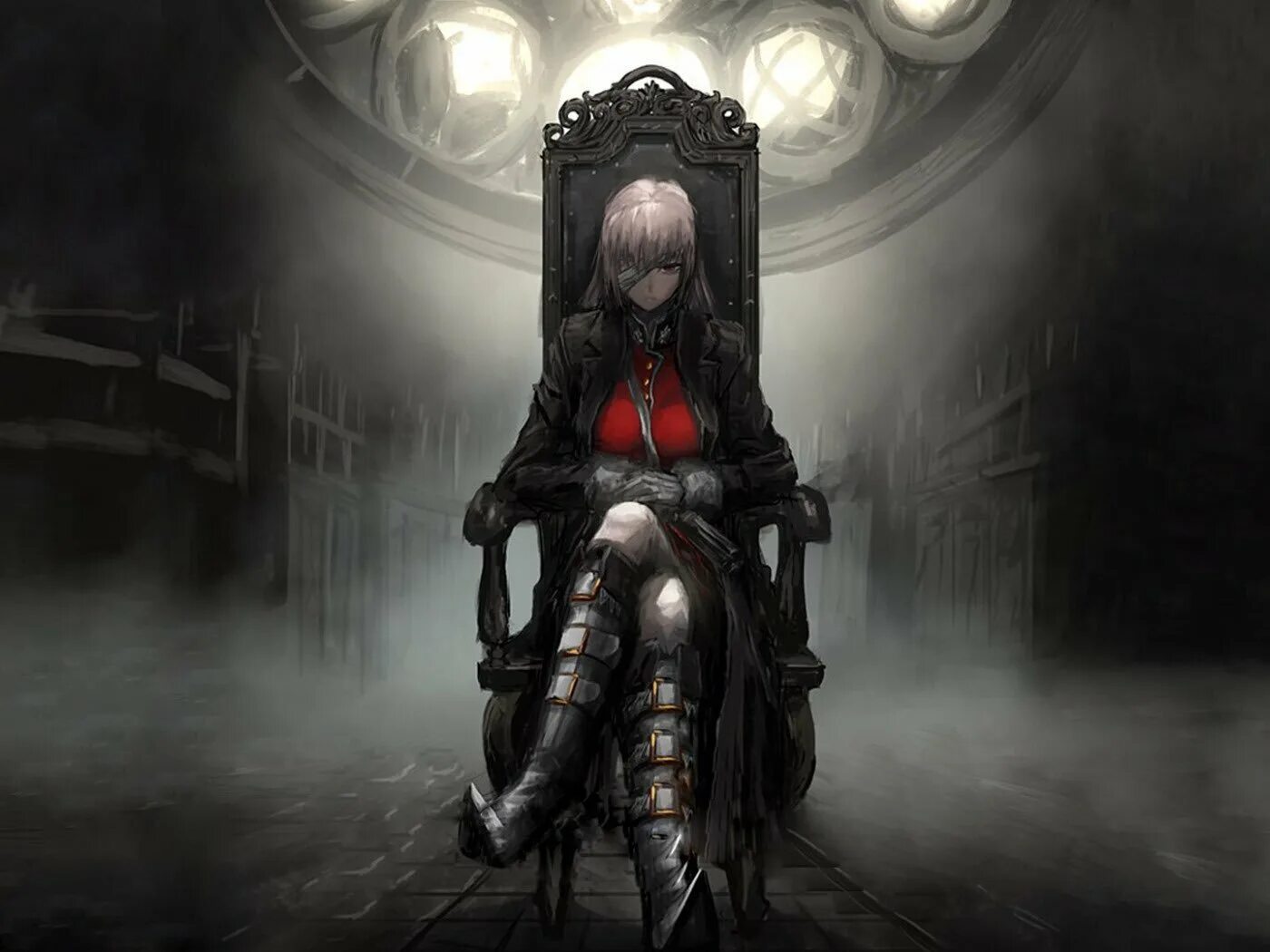 Девушка сидит на троне. Мария бладборн на троне. bloodborne тян. злодей на троне. трон аниме.