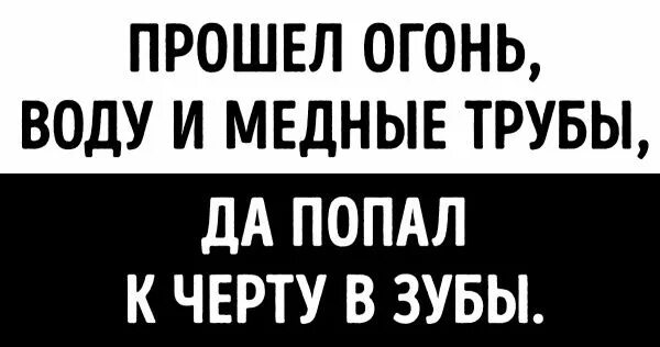 Пройти огонь и воду значение. Пройти огонь воду и медные трубы. Прошёл огонь воду и медные. Пройти огонь воду и медные трубы значение. Прошёл огонь, воду и медные трубы, да попал к чёрту в зубы..