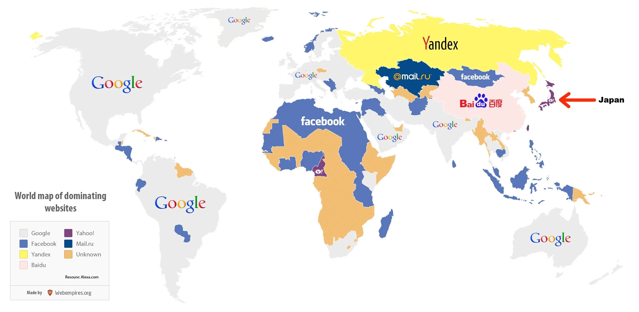 Поисковые системы на карте. Самые популярные карты в разных странах.