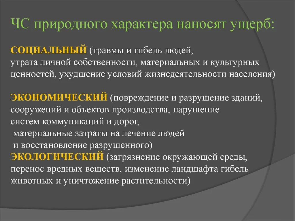 Какой ущерб наносят ЧС природного характера. Социальный ущерб ЧС. Характер причиняемого вреда. Социальные виды повреждений.