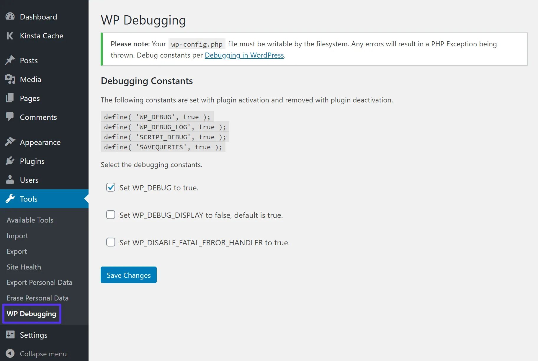 Show debugging