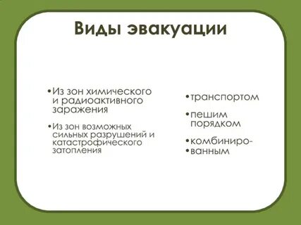 Выберите виды эвакуации