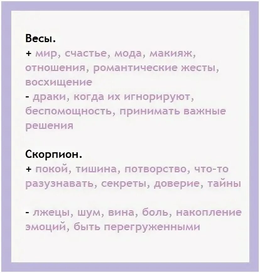 Чего любят и не любят знаки