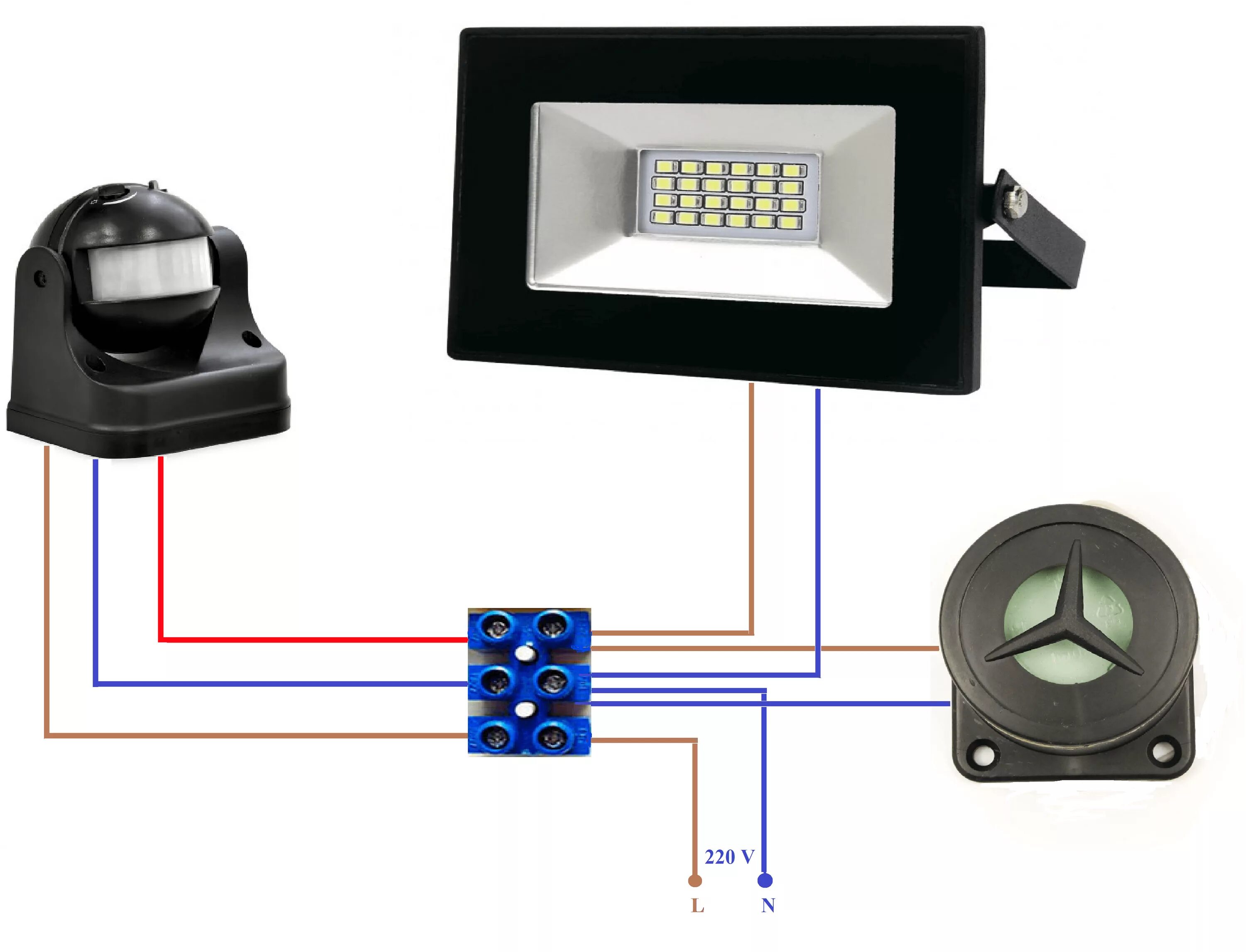 Схема светодиодного прожектора с датчиком движения. Как подключить светодиодный прожектор к 220в. Подключения прожектора светодиодного к сети 220. Прожектор светодиодный подключить к 220в на 2 провода. Датчик света дома