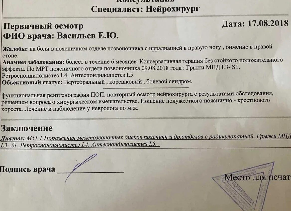 Результаты медицинского обследования