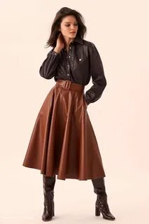 Кожаные юбки коричневого цвета