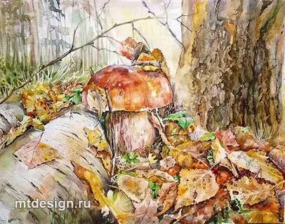 Рисуем грибы в лесу