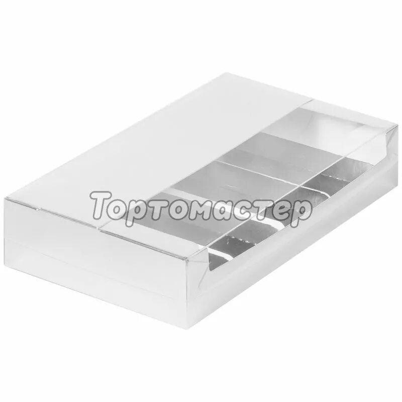 Коробка для эклеров с прозрачной крышкой. Упаковка для эклеров. Коробка для эклеров с окном 240х140х50мм. Коробка для эскимо. Коробка для эклеров с окошком, 24х14х5 см, белая.
