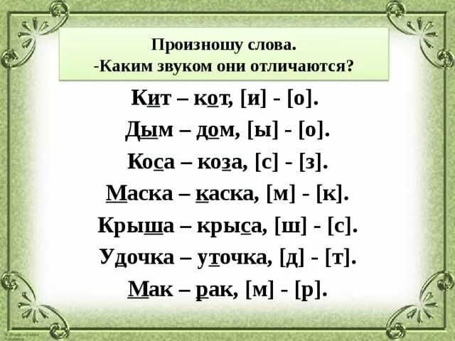 Слова которые различаются одним звуком. Пары слов которые различаются согласными звуками. Пары слов отличающиеся одной буквой. Пары слов с одинаковым гласным звуком.