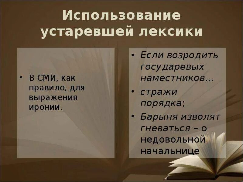 Актуализация устаревшей лексики в новом речевом контексте. Лексика устаревшие слова. Устаревшая лексика примеры. Устаревшие слова в новом контексте.