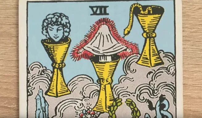Семь кубков значение. Семерка кубков таро. 6 кубков уэйт. 7 кубков таро. 7 чаш перевернутая таро.