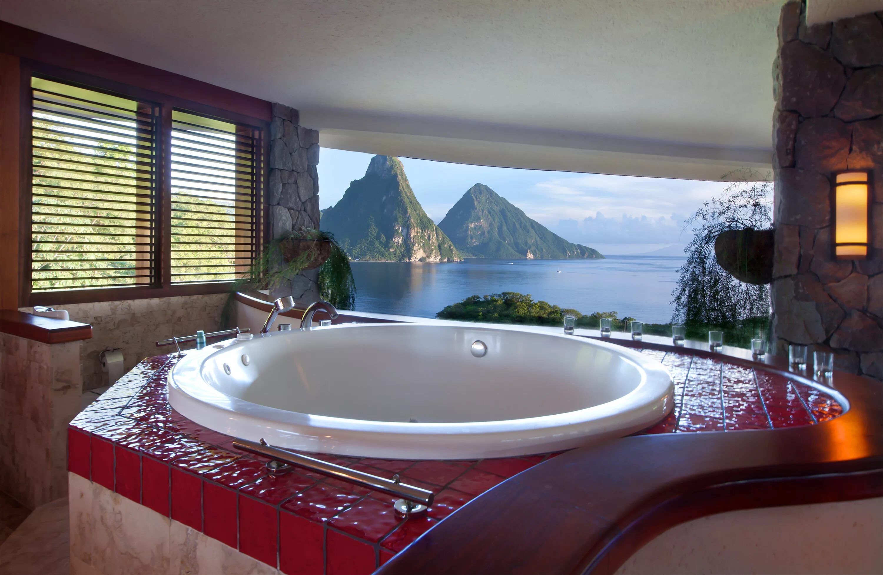 Отель Jade Mountain Resort сент-Люсия. Джакузи Полонского. Красивые Ванные комнаты. Ванная джакузи. Очень большие ванны