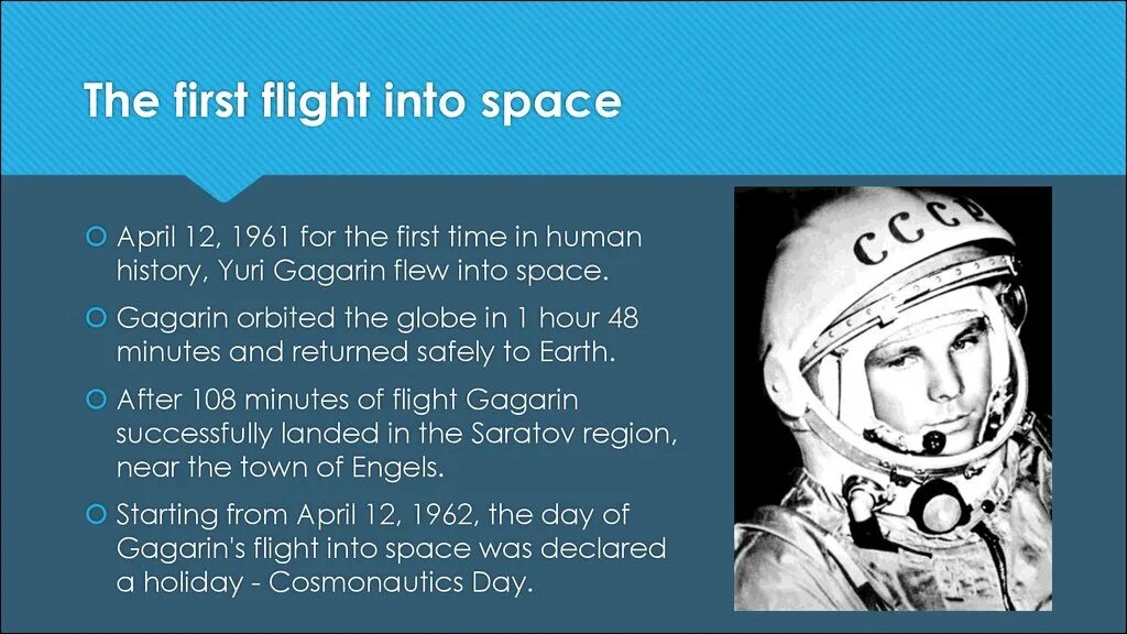 "The first Space Flight make y. Gagarin Russia 1961" задание по англ. 1961 Yuri Gagarin's Flight into Space. Гагарин презентация по английскому.