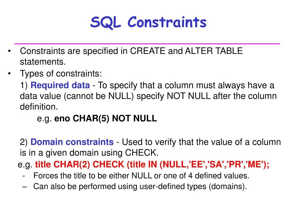 User constraints