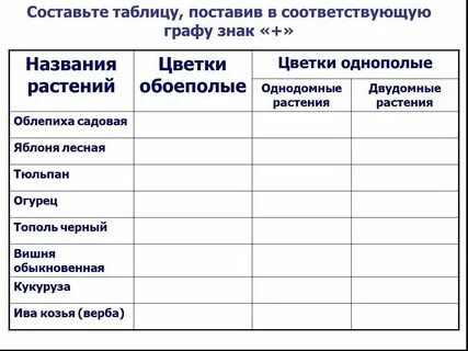 Составьте таблицу в которой показано
