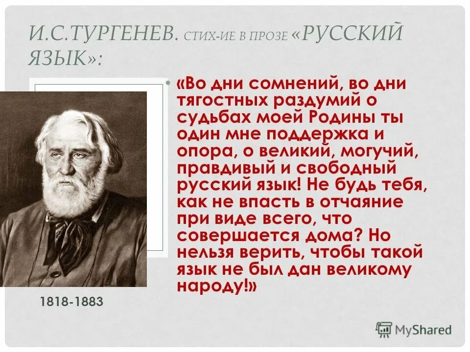 Язык стихотворений и с тургенева