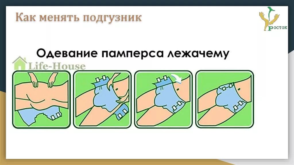 Как нужно менять подгузники. Как менять подгузник. Как поменять подгузник лежачему.