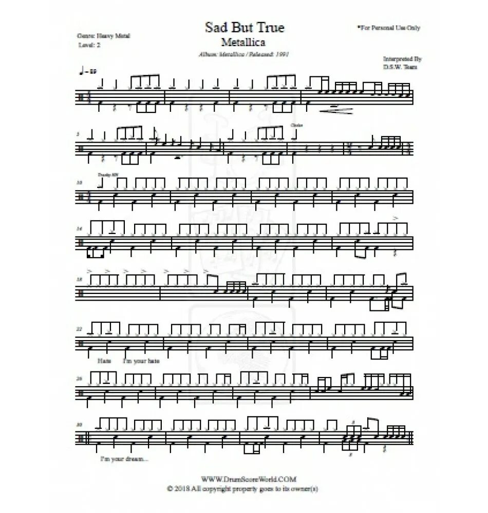 Sad drum. Metallica: sad but true ноты барабанов. sad but true ноты для барабанов. барабанные ноты металлика. металлика sad but true.