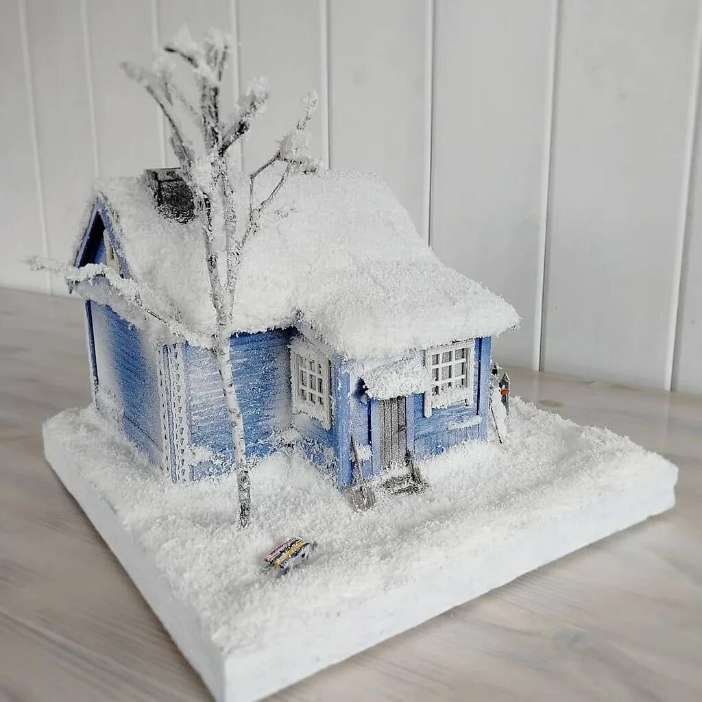 Зимний домик своими руками. Новогодний домик своими руками. Рождественский домик с подсветкой. Зимний домик. Новогодний домик своими руками.