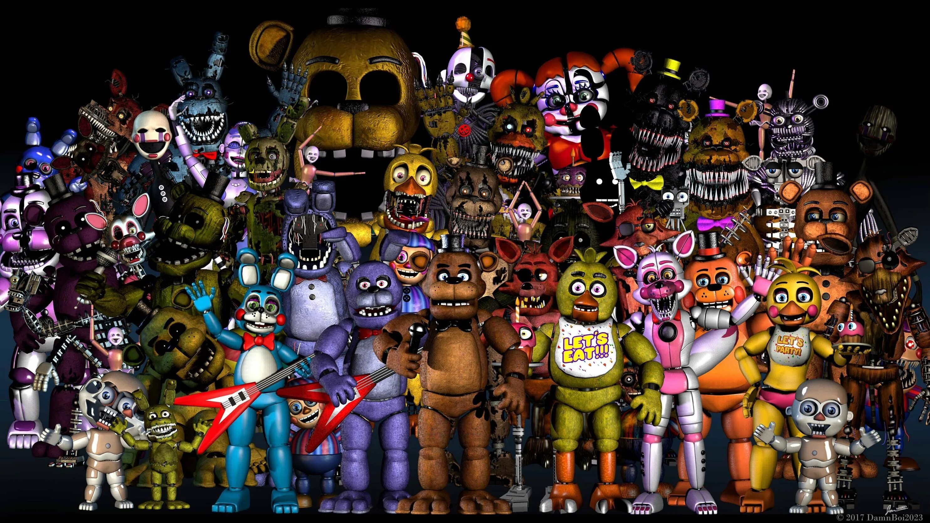 Фото аниматроники на белом лесте все герои Семилетие франшизы Five Nights at Freddy! Fandom